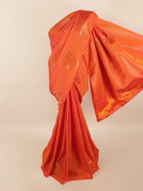 

Pothys Orange & Gold-Toned Woven Design Zari Pure Silk Saree
