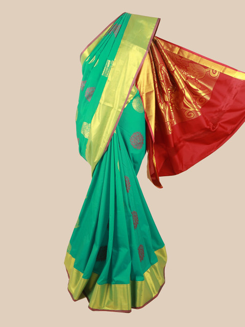 

Pothys Green & Gold-Toned Woven Design Pure Silk Saree