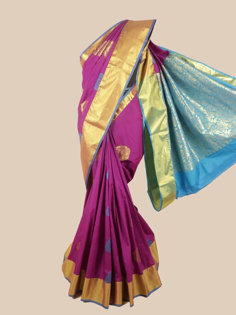

Pothys Magenta & Blue Woven Design Zari Pure Silk Saree