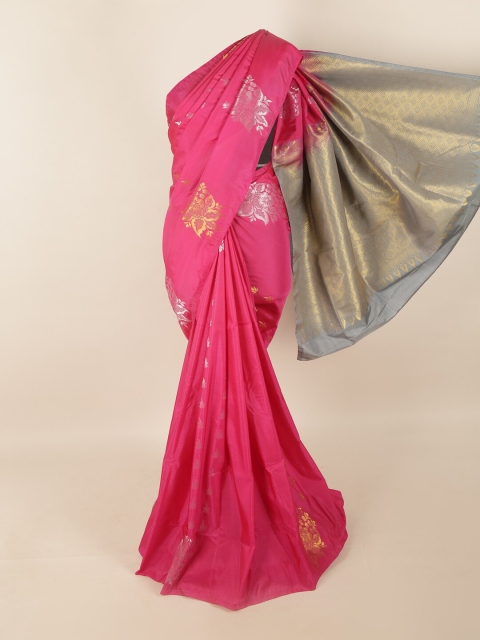 

Pothys Pink & Grey Woven Design Zari Pure Silk Saree