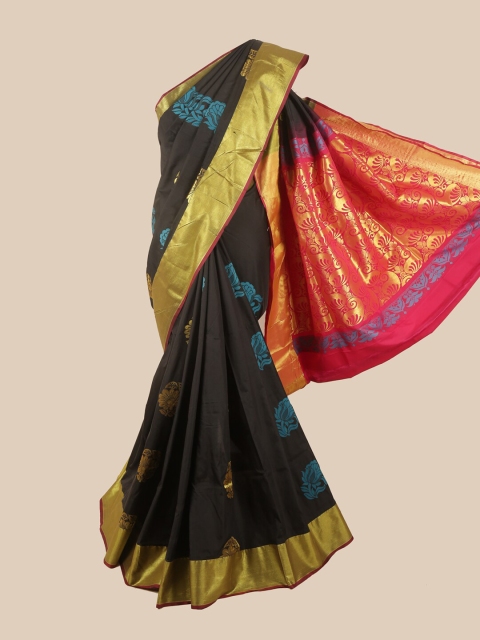 

Pothys Black & Pink Woven Design Zari Pure Silk Saree