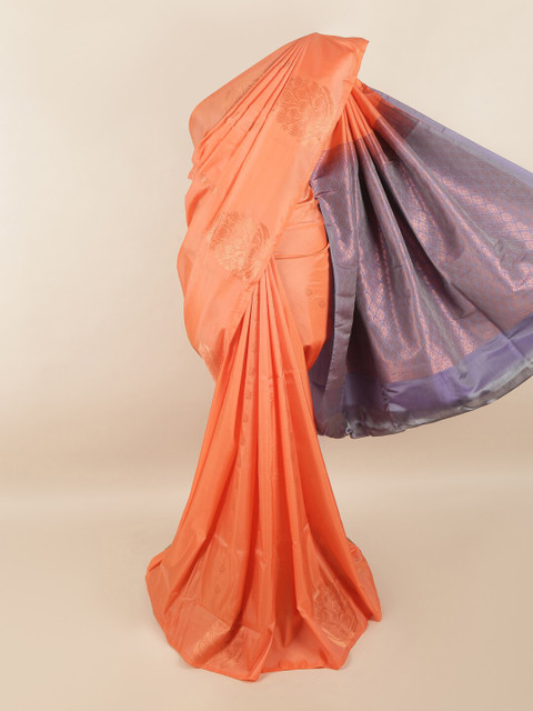 

Pothys Peach-Coloured & Purple Woven Design Zari Pure Silk Saree