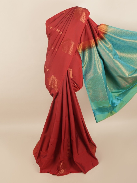 

Pothys Maroon & Turquoise Blue Woven Design Zari Pure Silk Saree