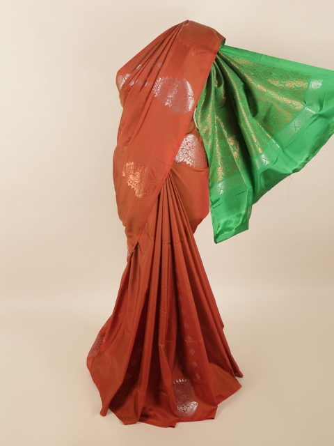 

Pothys Rust & Green Woven Design Zari Pure Silk Saree