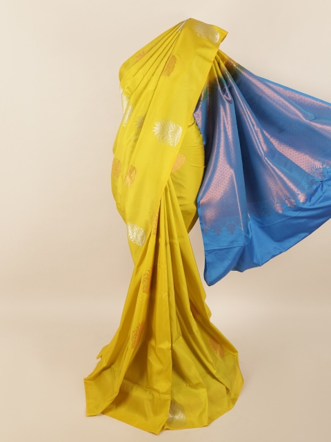 

Pothys Yellow & Blue Woven Design Zari Pure Silk Saree