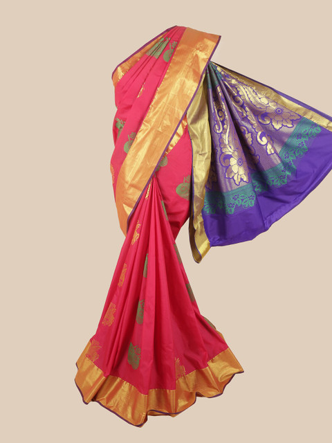 

Pothys Pink & Blue Woven Design Zari Pure Silk Saree