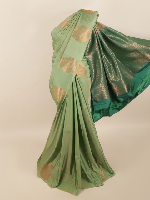 

Pothys Green & Copper-Toned Woven Design Zari Pure Silk Saree