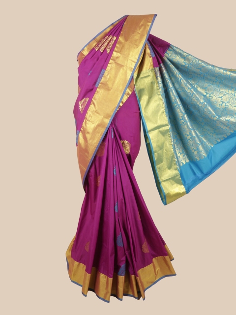 

Pothys Magenta & Blue Woven Design Zari Pure Silk Saree