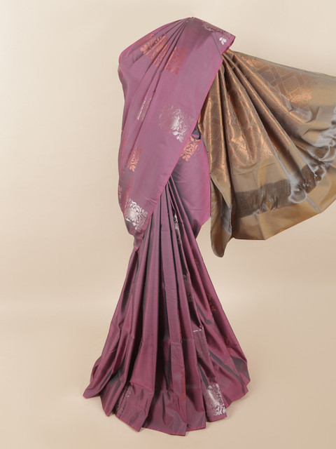 

Pothys Lavender & Gold-Toned Woven Design Zari Pure Silk Saree