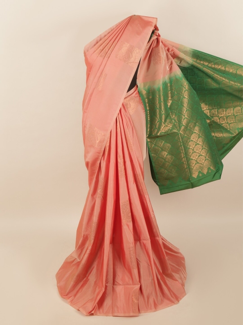 

Pothys Pink & Green Woven Design Zari Pure Silk Saree