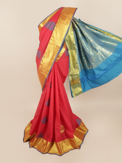 

Pothys Red & Blue Woven Design Zari Pure Silk Saree