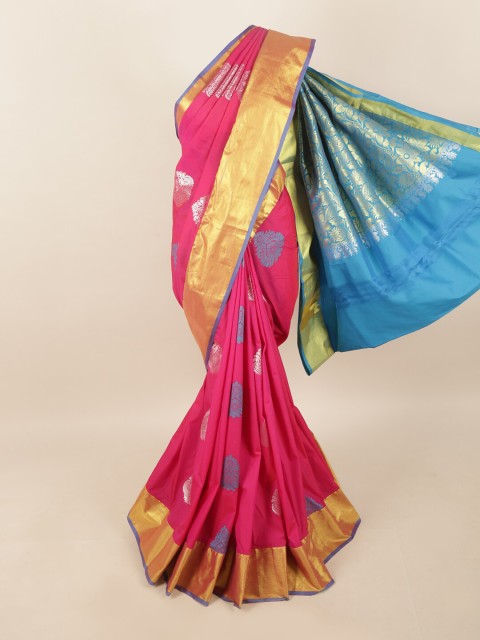 

Pothys Pink & Blue Woven Design Zari Pure Silk Saree