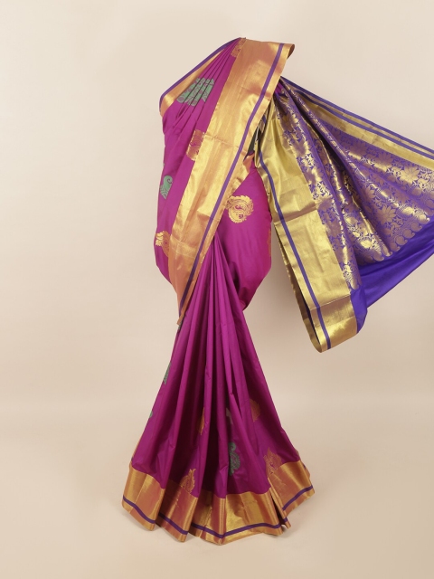 

Pothys Magenta & Blue Ethnic Motifs Zari Pure Silk Saree