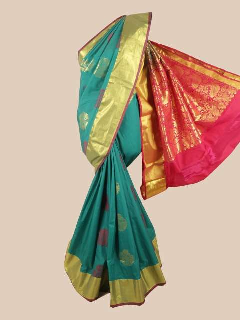 

Pothys Green & Pink Ethnic Motifs Zari Pure Silk Saree
