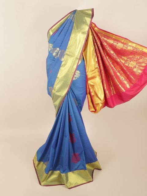 

Pothys Blue & Magenta Ethnic Motifs Zari Pure Silk Saree
