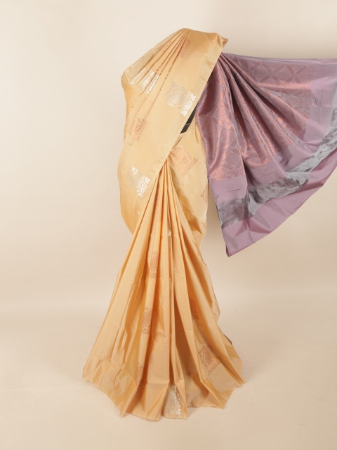 

Pothys Cream-Coloured & Purple Ethnic Motifs Zari Pure Silk Saree