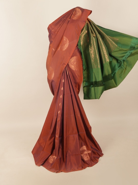 

Pothys Rust & Green Ethnic Motifs Zari Pure Silk Saree