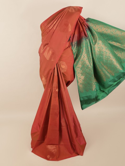

Pothys Rust & Green Ethnic Motifs Zari Pure Silk Saree