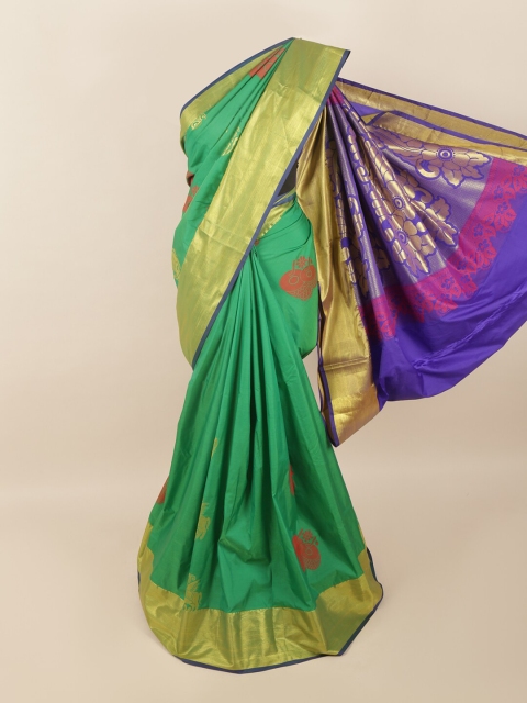 

Pothys Green & Violet Ethnic Motifs Zari Pure Silk Saree