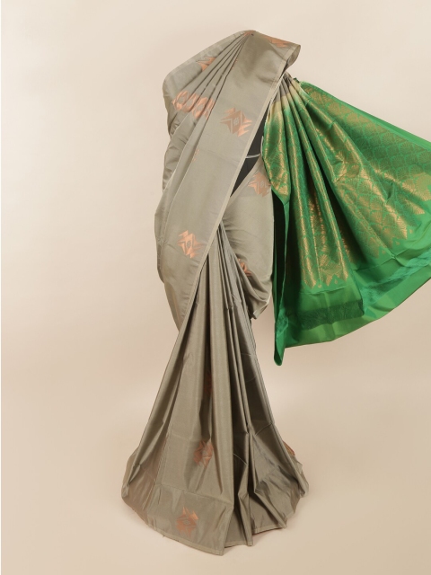 

Pothys Grey & Green Ethnic Motifs Zari Pure Silk Saree