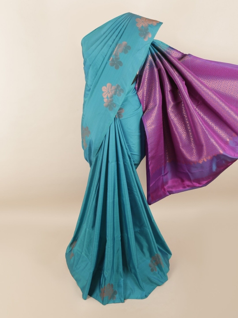 

Pothys Turquoise Blue & Purple Ethnic Motifs Zari Pure Silk Saree