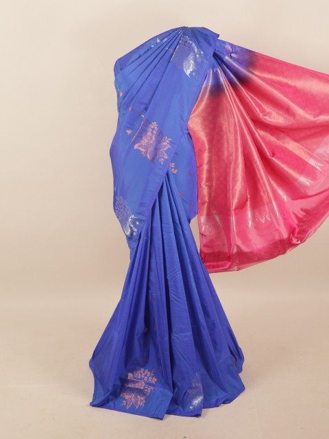

Pothys Blue & Pink Ethnic Motifs Zari Pure Silk Saree