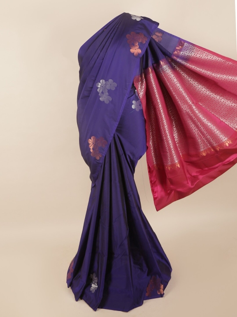 

Pothys Blue & Fuchsia Ethnic Motifs Zari Pure Silk Saree