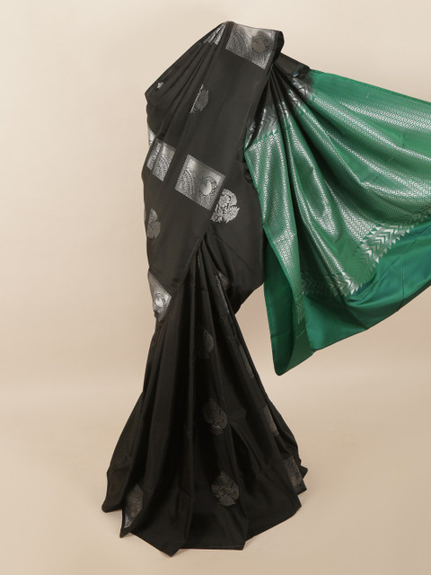 

Pothys Black & Green Ethnic Motifs Zari Pure Silk Saree