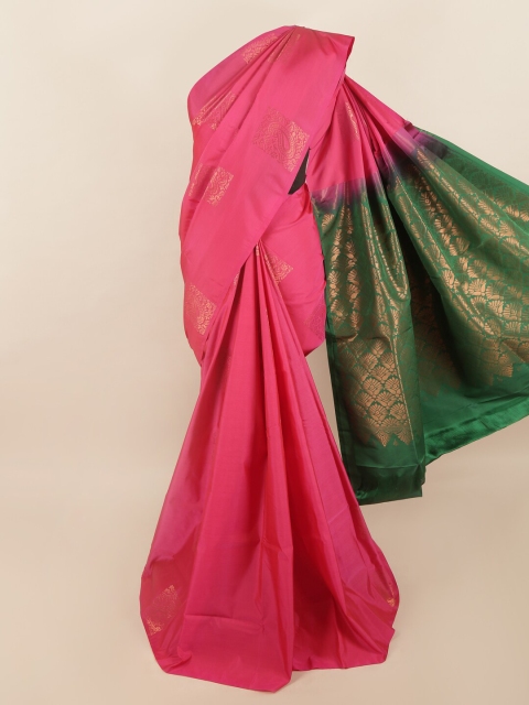 

Pothys Pink & Green Ethnic Motifs Zari Pure Silk Saree