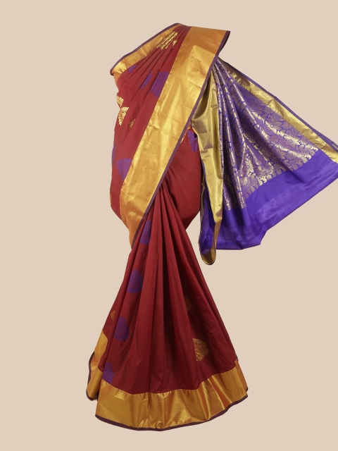 

Pothys Maroon & Blue Ethnic Motifs Zari Pure Silk Saree