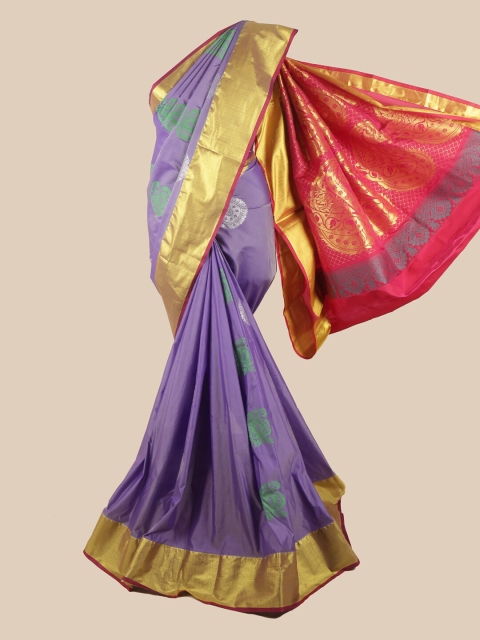 

Pothys Lavender & Red Ethnic Motifs Zari Pure Silk Saree