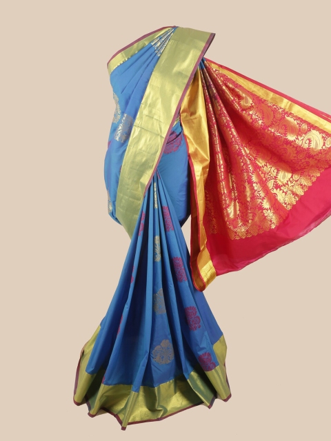 

Pothys Blue & Pink Ethnic Motifs Zari Pure Silk Saree