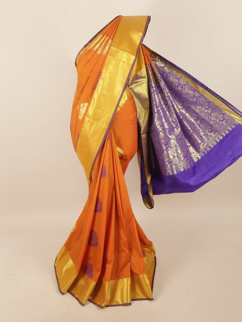 

Pothys Mustard Yellow & Blue Ethnic Motifs Zari Pure Silk Saree