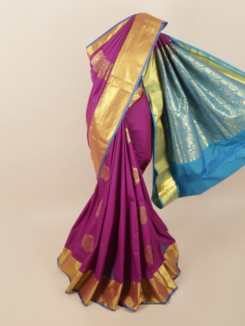 

Pothys Magenta & Blue Ethnic Motifs Zari Pure Silk Saree