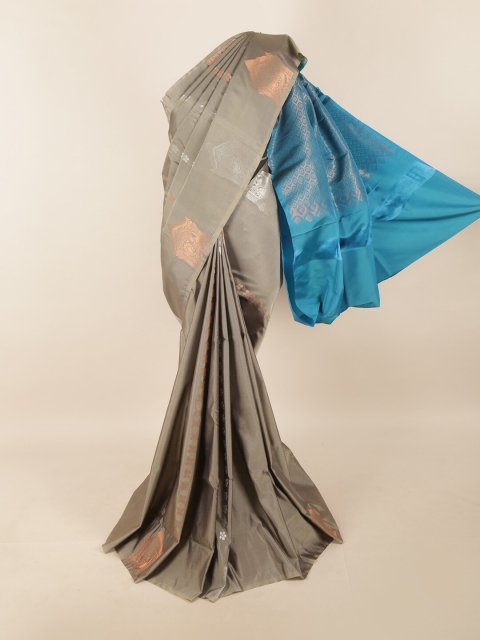 

Pothys Grey & Blue Ethnic Motifs Zari Pure Silk Saree