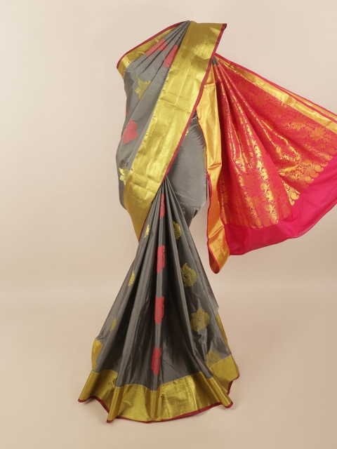 

Pothys Grey & Red Ethnic Motifs Zari Pure Silk Saree