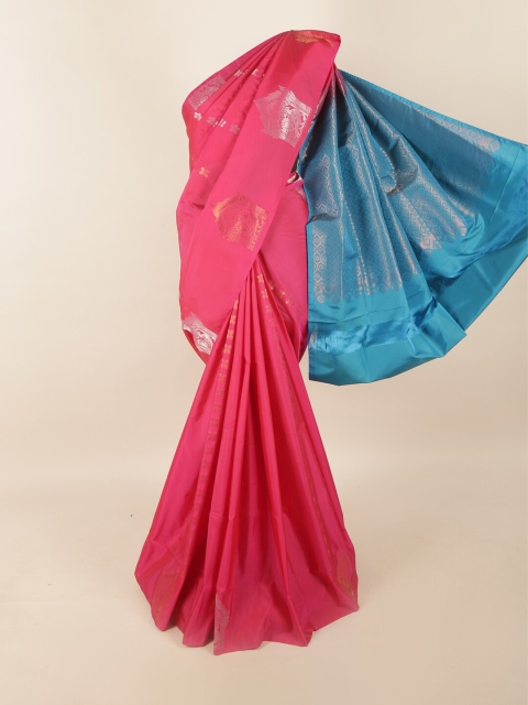 

Pothys Pink & Blue Ethnic Motifs Zari Pure Silk Saree