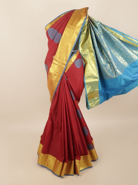 

Pothys Maroon & Blue Ethnic Motifs Zari Pure Silk Saree