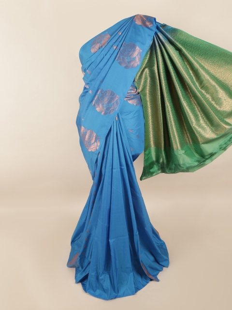 

Pothys Blue & Green Ethnic Motifs Zari Pure Silk Saree