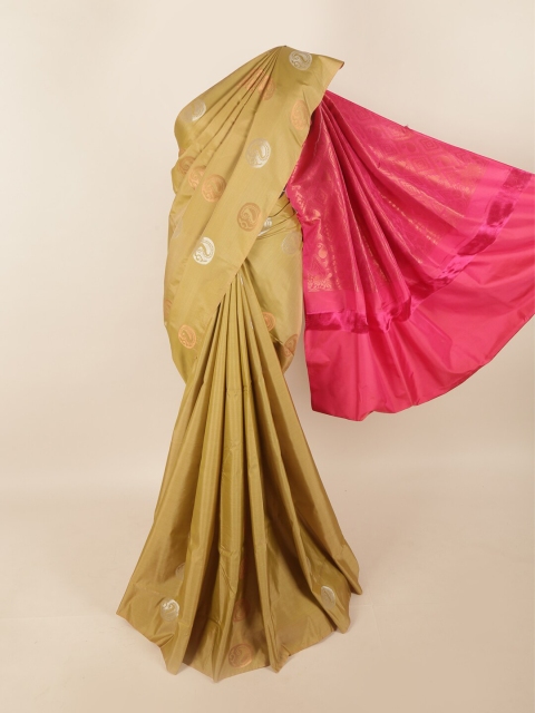 

Pothys Gold-Coloured & Magenta Ethnic Motifs Zari Pure Silk Saree