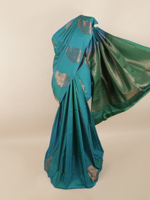 

Pothys Teal & Green Ethnic Motifs Zari Pure Silk Saree