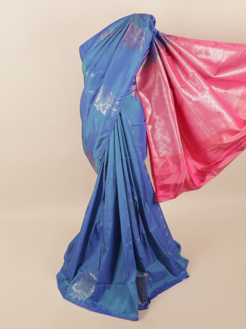 

Pothys Blue & Pink Ethnic Motifs Zari Pure Silk Saree