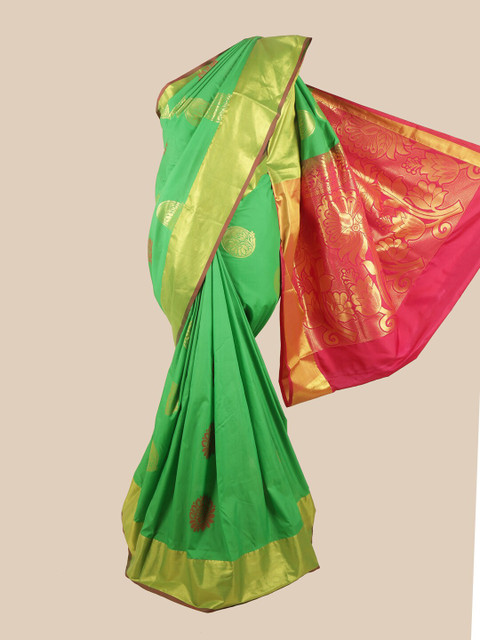 

Pothys Green & Magenta Ethnic Motifs Zari Pure Silk Saree