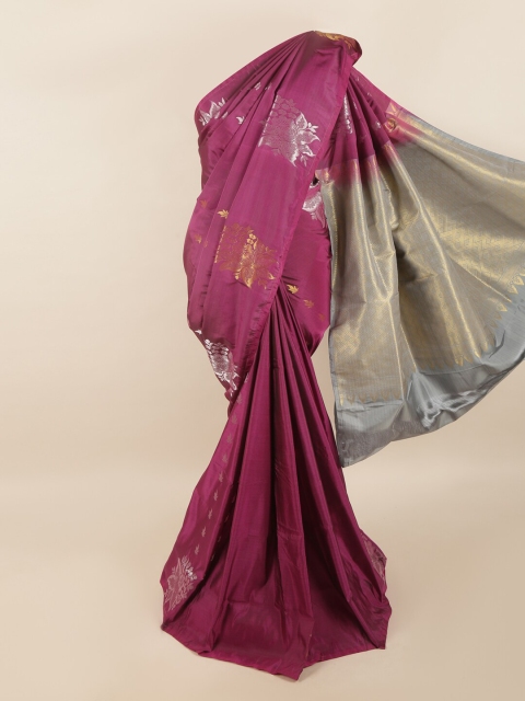 

Pothys Purple & Grey Ethnic Motifs Zari Pure Silk Saree