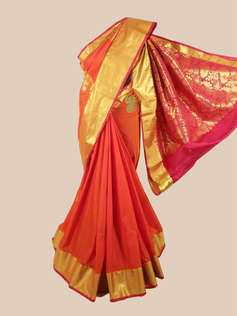 

Pothys Orange & Gold-Coloured Ethnic Motifs Zari Pure Silk Saree