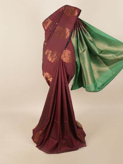 

Pothys Burgundy & Green Ethnic Motifs Zari Pure Silk Saree