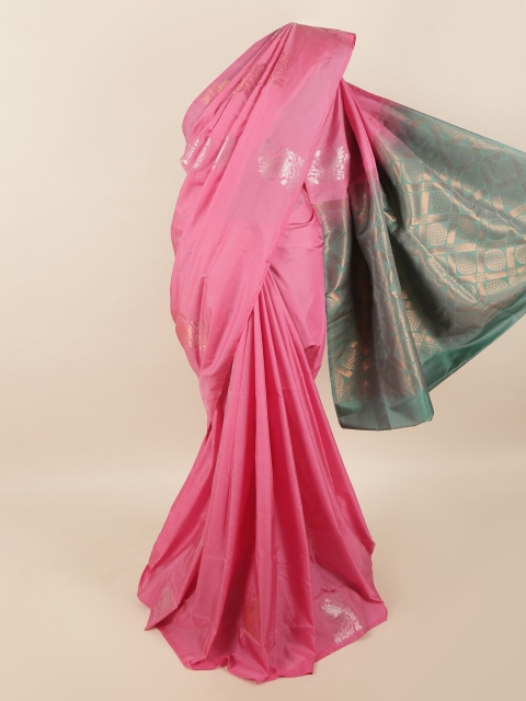 

Pothys Pink & Green Ethnic Motifs Zari Pure Silk Saree
