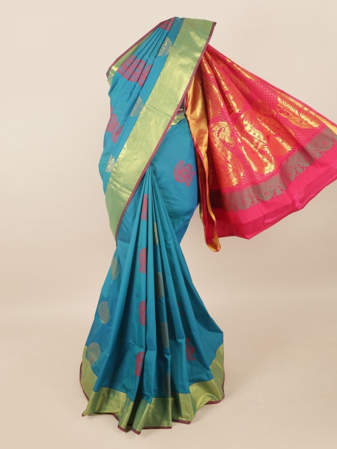 

Pothys Blue & Magenta Ethnic Motifs Zari Pure Silk Saree