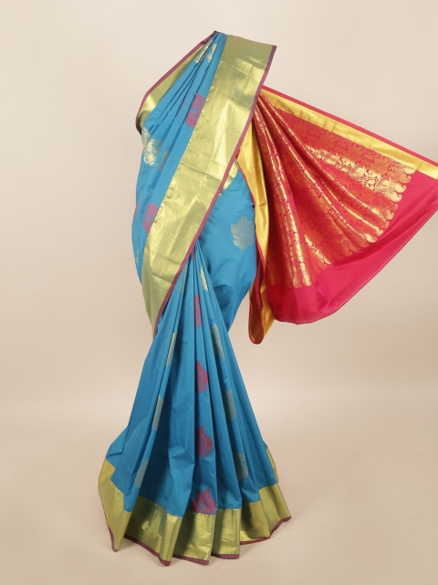 

Pothys Blue & Magenta Ethnic Motifs Zari Pure Silk Saree