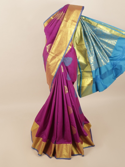 

Pothys Purple & Blue Ethnic Motifs Zari Pure Silk Saree